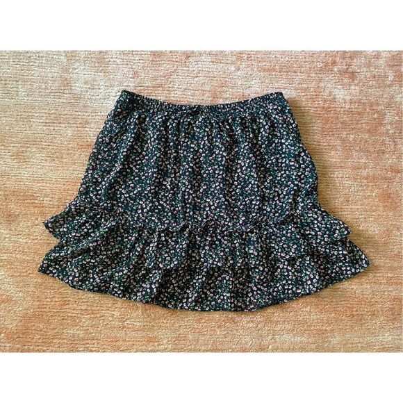 Sienna Sky Floral Ruffle Multi Color Mini Skirt, Size L - Picture 2 of 8
